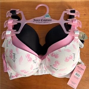 Juicy Couture Pink & Black Cherry Print Push-Up Bra Set